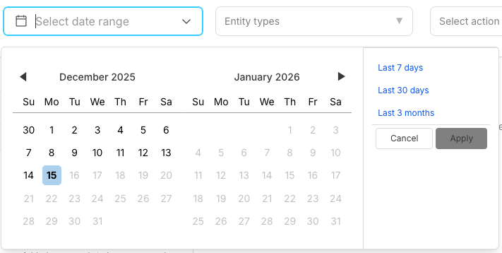 Date Range Calendar Selection