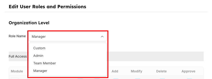 Available User Roles Dropdown