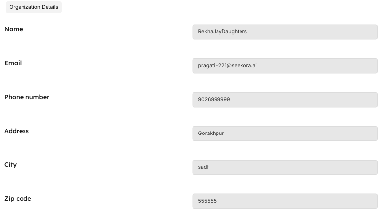 Organization Details Section