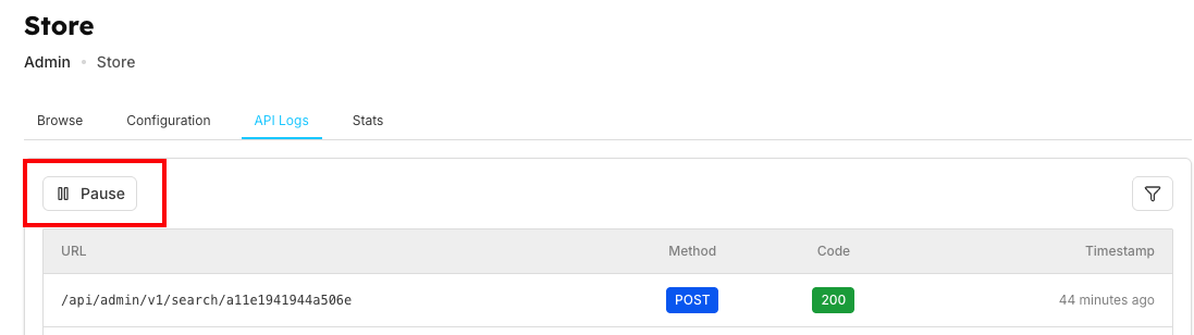 API Log Pause Button
