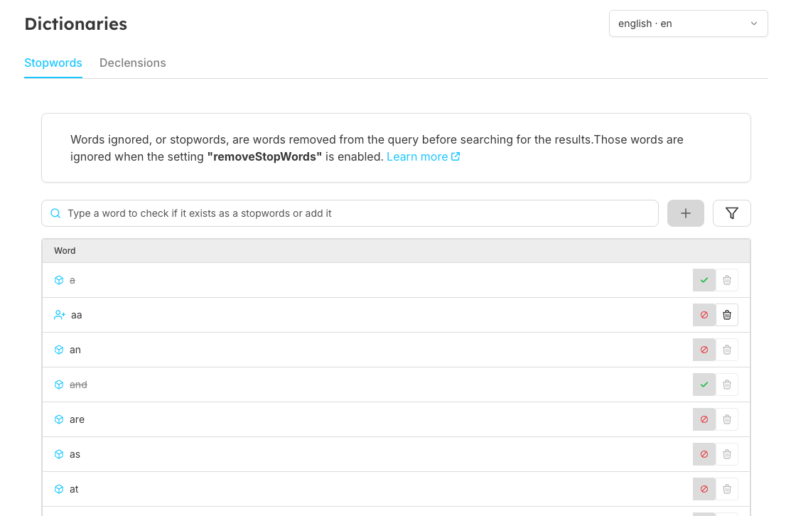 Stopwords Management Interface